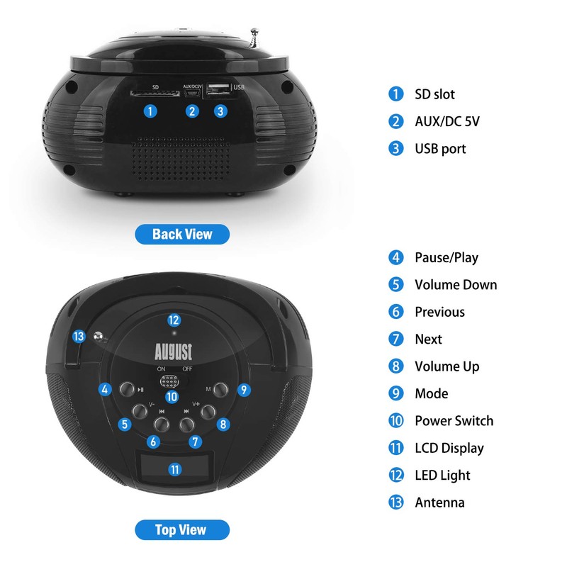 August SE20 - Mini Bluetooth MP3 Stereo - Portable Radio
