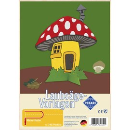 Pebaro 346S Laubsägevorlage Pilzhäuschen, 3mm Sperrholz DIN A 4, Motiv vorgedruckt, aussägen mit Laubsägebogen, basteln, anmalen, fertig, Laubsägen, Basteln mit Holz, Geschenkidee