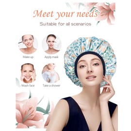 VERSAINSECT aps, Terry lined Reusable shower cap Waterproof Large Shower Cap for Women, Triple Layer Shower Caps for Long Hair