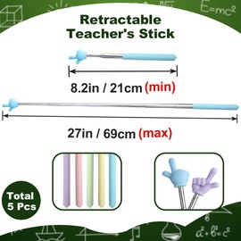 STSTR 5 pcs Pointer Finger Sticks, 5 Macaron Colors Retractable Teacher Pointer Stick, Extendable Hand Pointer Sticks, Adjustable Hand Pointer for Reading, Speeches - 2 Fingers