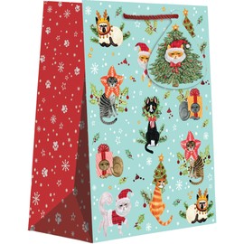 Jillson Roberts Large Christmas Gift Bags with Holographic Accents, Naughty Cats (12 Count)