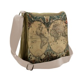 Lunarable Map Print Messenger Bag, Vintage Map of the World, Unisex Cross-body