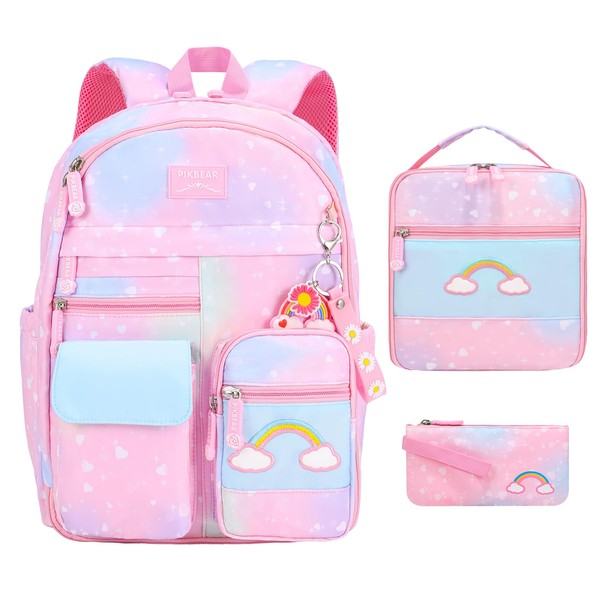Youngsing Girls Backpack Set 3 IN 1,Cute Rainbow Kids Backpack