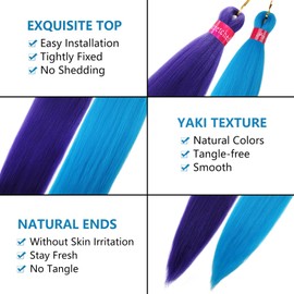 LakeBlue+Dark Purple Pre Stretched Braiding Hair 30 Inch Box Braids 2 Packs Synthetic Crochet Braid Neat Yaki Texture Hot Water Setting Hair Extensions
