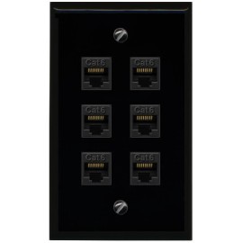 RiteAV 6 Port Cat6 Ethernet RJ45 Female-Female Wall Plate Flat Black