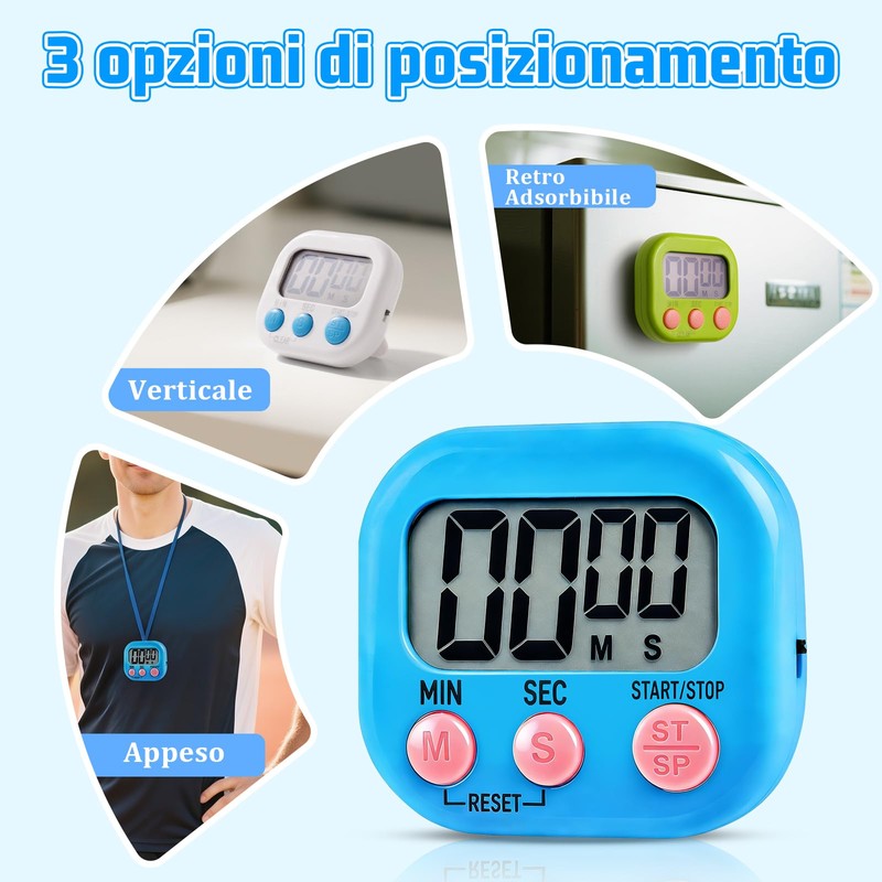 3 Pezzi Timer da Cucina Digitale con 3 Colori, Timer