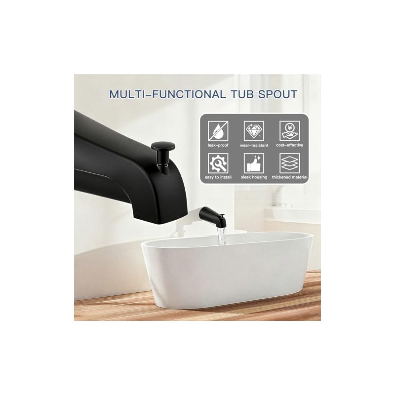 Matte Black Bathtub Spout with Diverter, All Metal, Brass, 5.3