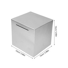 Tofficu Stainless Steel Piggy Bank for Adults, Unbreakable Money Saving Box, Adult Money Box Stainless Steel, Medium 15x15x15cm, Silver Coin Jar for Home and Office, Donation and Tip Container