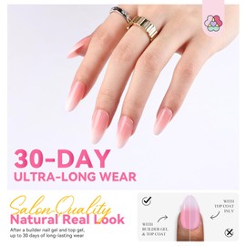SAVILAND Almond Nail Tips 30 Days Wear: 96 Pcs 16 Sizes French Tip Nails Pink White Ombre Full Cover False Nail Tips Strong Nail Glue For Nail Tips Nail Primer Builder Nail Gel LED Lamp Manicure Kit