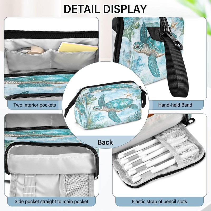 SUABO Turtle Seaweed Starfish Big Capacity Pencil Case Pouch Pen