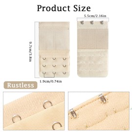 3 Pieces Bra Extenders, 3 Hooks×3 Rows Bra Strap Extension, Comfortable Stretchy Bra Extender Strap for Women, Stainless Steel Hook, 3 Colors (Black, White, Skin)