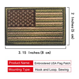 2 PCS EmWoot USA American Flag Patch Regular Reverse Embroidered Tactical Morale Patch Hook and Loop Applique Fastener(Green Brown)