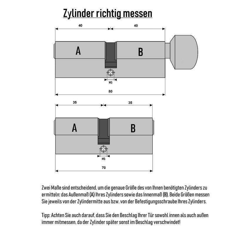 3 x Door Cylinder Lock 70 mm & 80 mm
