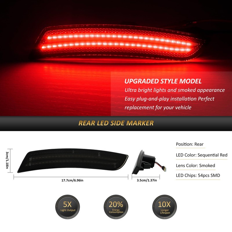 D-Lumina LED Side Marker Lights Smoked Lens Compatible with Chevy