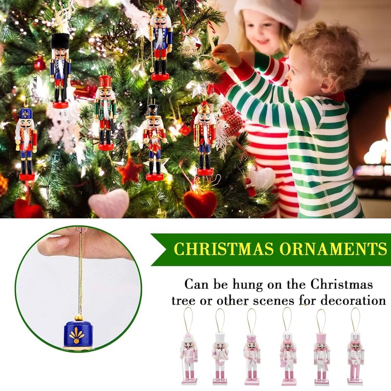 6p 12cm Pink Wooden Christmas Nutcracker Soldiers,Pink Christmas Ornaments,Christmas Tree