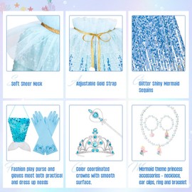 Meland Princess Dress Up for Girls 3-8, Mermaid Dress Up Clothes for Girls Toddler Toys, Birthday Gift for Girls 3 4 5 6 7 8