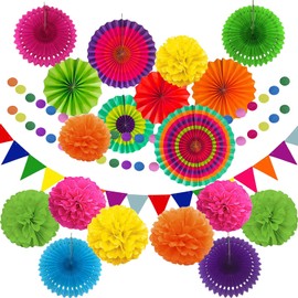 Juego de 21 piezas de decoración de fiesta para abanico de papel, decoración de Fiesta, pompones de papel, colección de abanicos de papel colgantes para cumpleaños, bodas, fiesta mexicana, fiestas de baby shower y reuniones(Serie 1)