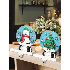 Generisch EBANKU Christmas Stocking Holder, Fireplace Hooks for Christmas Stockings, Non-Slip, Sturdy Mantle Stocking Hooks for Christmas Holidays, Home Decoration, Silver (Snowman and Christmas Tree)