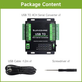Waveshare Industrial USB to 4-Ch Serial Converter, Original FT4232HL Chip, Supports USB to RS232/485/422/TTL, Multiple Devices Applicable, Multi-OS Compatible