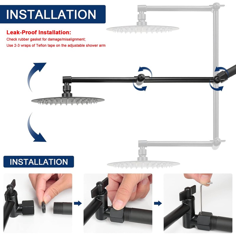 NearMoon Adjustable Shower Arm, Extension Arm Universal Connection, Rise or
