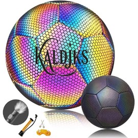 KALDJKS Leuchtender Fußball Reflektierender Soccer Ball Offizielle Größe 5 Holografisch Leuchtend im Dunkeln Fußball für Drinnen und Draußen - Ideal für Klein & Groß Fußballtraining Nachtspiele