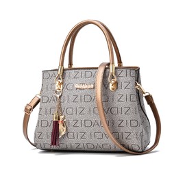 NICOLE & DORIS Fashion Women Handbag with Printing Shoulder Bags Designer Top Handle Bag with Tassel Pendant Tote Bag Medium Size Ladies Work Bag PU Leather Crossbody Bag