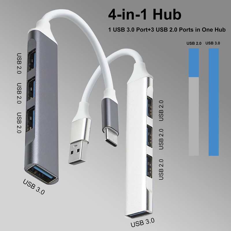 USB Hub 4 Ports,USB C Hub, with 3 Adapters