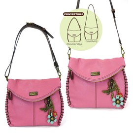 CHALA Crossbody with Charming Teal Dragonfly Keychain -9 Color options (Pink)