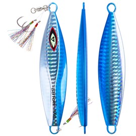 Goture Slow Pitch Jigs, Glow Flat Fall Jig Fishing Lure with Double Assist Hooks and Swivel, Fishing Jigs Saltwater 40g-250g Deep Sea Fishing Jigging Lures for Tuna,Dogtooth Tuna, Yellowtail,Kingfish