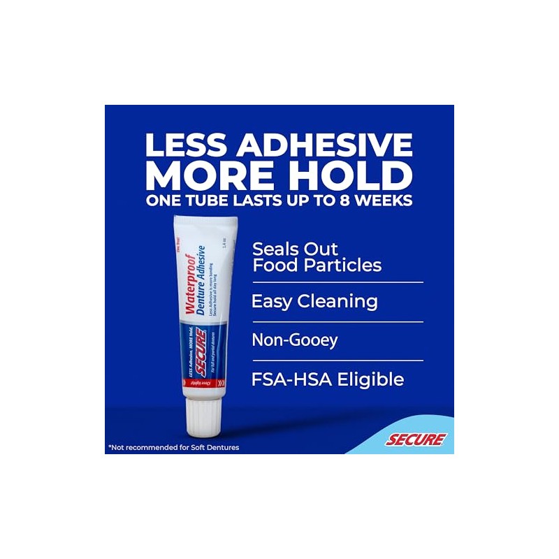 GUM - Secure, Adhesivo para Dentaduras, 40g, Sujeción Fuerte, Pegamento