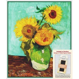 Van Gogh Vase of 3 Sunflower Counted Cross Stitch Pattern with Needles