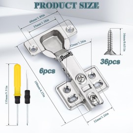 Pack of 6 Hinges for Cabinet Doors, 110 Degree Soft Close Hinge, Pot Hinge 35 mm, Cabinet Hinges with 36 Screws and Double Screwdriver, Furniture Hinges for Cabinet Doors, Cupboard