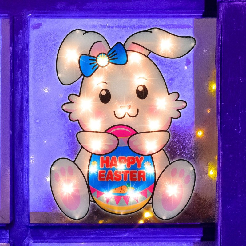 LAMPHOME 17" Lighted Easter Egg Window Silhouette，Bunny with Egg Easter