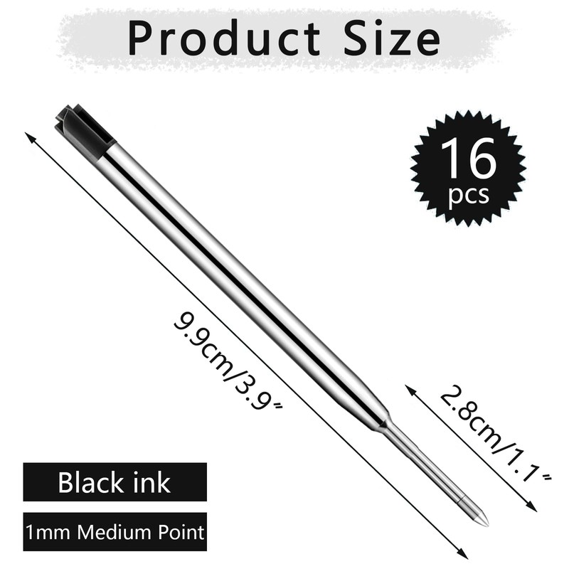 Mauepersu Pack of 16 Ballpoint Pen Refills, Large Capacity Refills,