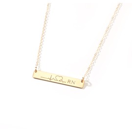 RN Nurse Necklace, Nurse Assistant, Nursing Student Gift, Heart Beat EKG, Birthday, Christmas, Graduation Gift, 14K Gold Filled, Rose, Silver (CG325N).