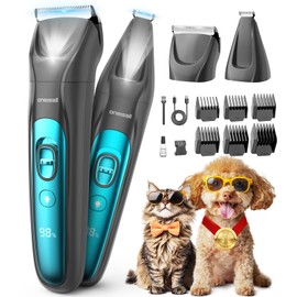 oneisall Dog Grooming Clippers & Paw Trimmer Kit 2-in-1 with LED Light