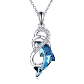 POPLYKE Infinity Dolphin Necklace 925 Sterling Silver Dolphin Crystal Pendant Necklace Dolphin Jewellery for Women Mom