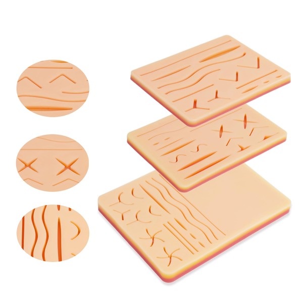MediTrainer 3-Piece Suture Pad, Suture Practice Pad with Various Wound