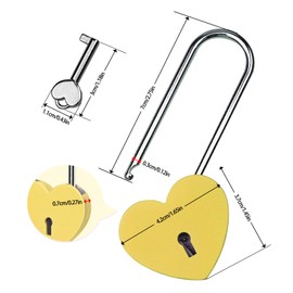 Gradleen 2PCS Single Heart Lock with Key 3.5 Inches,50mm Love Padlock Rubber Painting Yellow Metal Love Lock for Lovelock Bridge,Card Box,Jewelry Box,Diary Book,Handbag