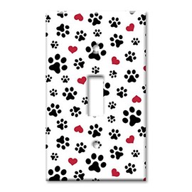Art Plates 1 Gang Toggle Decorative Metal Wall Plate - Dog Paws and Hearts Toss - (Made in USA)