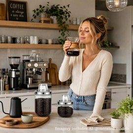 CINPIUK 2 Pack Clear Coffee Canister with Lid & Measuring Cup - Airtight Storage Containers with Slanted Spout Kitchen Countertop Organizer for Coffee, Beans, Sugar, 47oz & 30oz