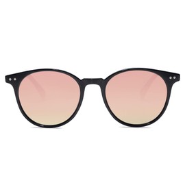 SOJOS Small Round Classic Polarized Sunglasses for Women Men Vintage Style UV400 Lens SJ2113, Black/Rose Gold