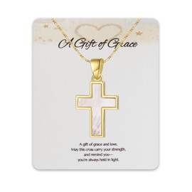 Mother of Pearl Necklace Faith Necklace for Women 18k Gold Pearl Cross Necklace - Natural Mother of Plated Cross Necklace for Mother Daughter Girlfriend Soulmate Grandma Granddaughte.