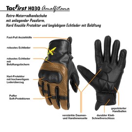 TacFirst Amalfitana Leather Motorcycle Gloves H030, Breathable Retro Motorcycle Gloves, Vintage Hard Knuckle Protection (Bicolore Marrone, L)