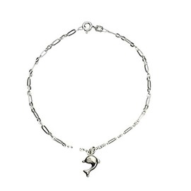 Sterling Silver Dolphin Charm Bracelet Anklet Italy, 7.5"