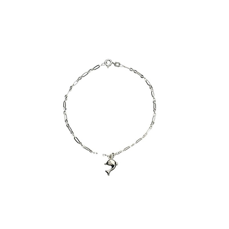 Sterling Silver Dolphin Charm Bracelet Anklet Italy, 7.5"