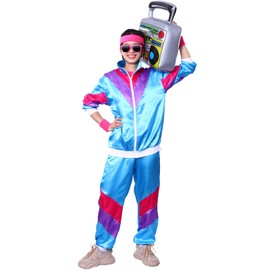 Angenster 80's Fancy Dress, Fancy Dress for Adults Men Women, with Headbands and Wrist Protector Accessories 80s, Shell Suit 80s 90s Fancy Dress Costumes for Carnival Masquerade Outfits (Blue, XXL)