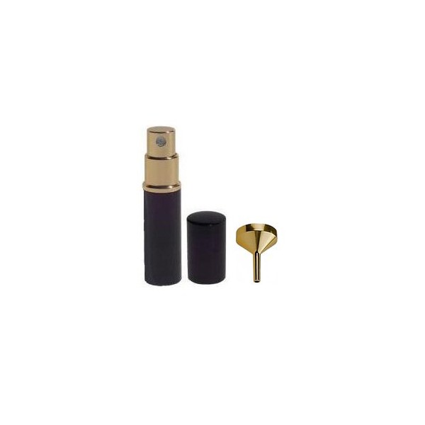 Travel Spray Atomizer Bottle with Perfume Funnel: 5 Ml Black Spray Atomizer & Golden Metal Funnel for Refilling Fragrance