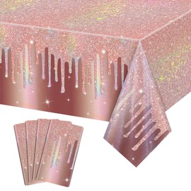 APUXXJUPA 4 Pieces Rose Gold Tablecloths, 130 x 220 cm, Rose Gold Birthday Tablecloth for Girls Women 16th 18th 21st 30th 40th Birthday