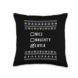 Nice, Naughty, Layla, Ugly Sweater Style Throw Pillow